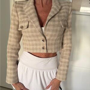 L'AGENCE Beige Textured Cropped Blazer